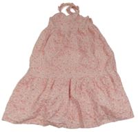 Bílo-růžové květované lněné šaty Benetton