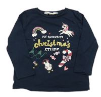 Tmavomodré triko s obrázky H&M