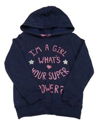 Tmavomodrá mikina s nápisom a kapucňou George