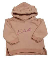 Staroružová mikina s nápisom a kapucňou s uškami