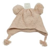 Nové - Růžová puntíkatá pletená čepice s bambulemi Next