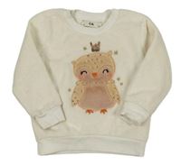 Smetanová chlupatá mikina se sovou s flitry C&A