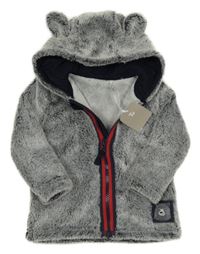 Nové - Šedo-tmavomodrá chlupatá propínací mikina s kapucí Tu