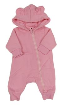 Ružová tepláková kombinéza s kapucňou s uškami