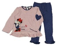 2set - Bílo-červená pruhovaná tunika s Minnie + tmavomodré puntíkaté legíny M&Co.