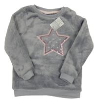 Nové - Sivá chlpatá mikina s hvězdou z flitrů So Cute