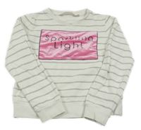 Bielo-strieborná pruhovaná mikina s nápisom a sametem Garcia