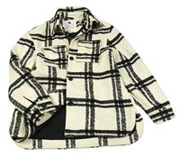 Béžovo-černá kostkovaná vlněná podšitá košilová bunda F&F