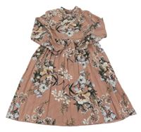 Starorůžové květované lehké šaty s plisovanou sukní