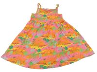 Neónově ružovo-farebné bavlnené šaty s listami a palmami Primark