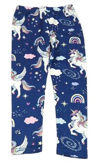 Tmavomodré legíny s jednorožcami a duhami Shein