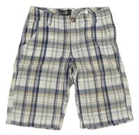 Bílo-tmavomodro-okrové kostkované plátěné kraťasy H&M
