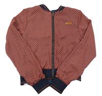 Červeno-tmavomodrá vzorovaná šifonová oboustranná crop bunda