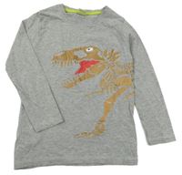 Šedé melírované triko s kostrou dinosaura Kiki&Koko