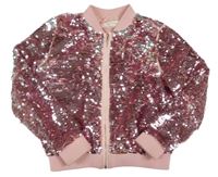 Růžovo-stříbrná flitrová podšitá bunda H&M