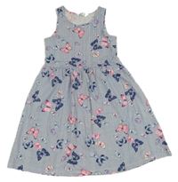 Bielo-modré pruhované bavlnené šaty s motýly H&M