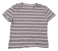 Svetloružová -čierno-biele pruhované rebrované crop tričko H&M