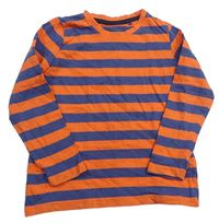 Oranžovo-tmavomodré pruhované pyžamové tričko Lupilu