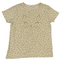 Béžové tričko s leopardím vzorom a mačkou H&M