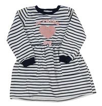 Bielo-tmavomodré pruhované teplákové šaty so srdcem Primark