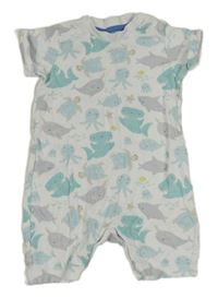 Biely kraťasový overal s podmořským světem Mothercare