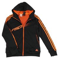 Černá sportovní propínací funkční mikina s oranžovými pruhy a kapucí Adidas