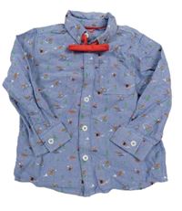Modrá košile s obrázky + červený motýlek F&F