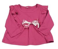 Růžová žebrovaná halenka s mašlí 