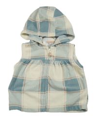 Smetanovo-modrá kockovaná fleecová prepínaci vesta s kapucňou Carter's