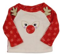 Červeno-biela plyšová mikina so sobom V by Very