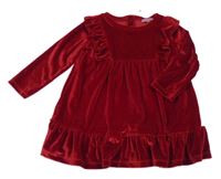 Rubínové sametové šaty s volánky F&F