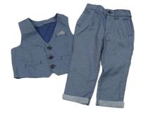 2 set - tmavomodrá vzorovaná spoločenská vesta + spoločenské nohavice Rebel