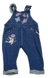 Modré laclové tepláky riflového vzhledu s výšivkami M&S