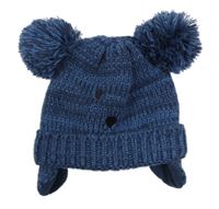 Tmavomodrá melírovaná pletená čepice s čumákem a bambulemi F&F
