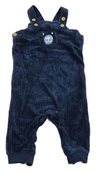 Tmavomodré rebrované zamatové na traké tepláky s medvěďom