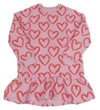 Růžové teplákové šaty s červenými srdíčky dunnes