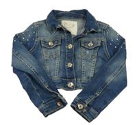 Tmavomodrá crop rifľová bunda s kamienkami ovs