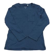 Tmavomodré žebrované triko s kapsou Name it