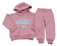 2 set - růžová mikina s nápisem a kapucí + tepláky 