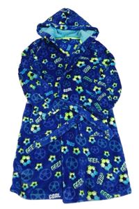 Modrý chlupatý župan s míči a kapucí dunnes 