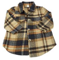 Hnedo-tmavomodrá kockovaná košeľová bunda shein