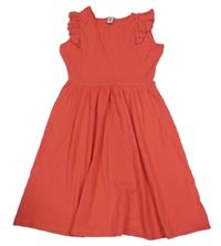 Korálové rebrované šaty s volánikmi Yigga