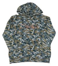 Modro-hnědá army mikina s logem a kapucí Skechers
