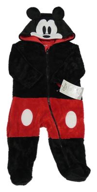 Nové - Čierno-červená chlpatá kombinéza s kapucí - Mickey Disney