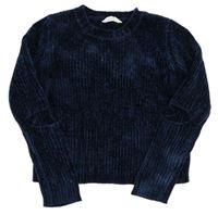 Tmavomodrý žinylkový sveter s prestrihmi Matalan