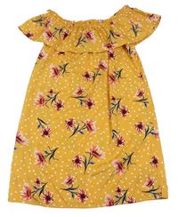Okrové bodkovaná é ľahké šaty s kvetmi Primark