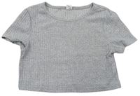 Sivé melírované rebrované úpletové crop tričko Shein