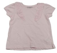 Svetloružové tričko s volániky s madeirou zn. PRIMARK