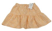 Oranžovo-biela kockovaná kvetovaná sukňa Primark