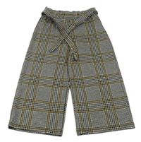 Čierno-bielo-žlté kockované culottes nohavice s opaskom F&F